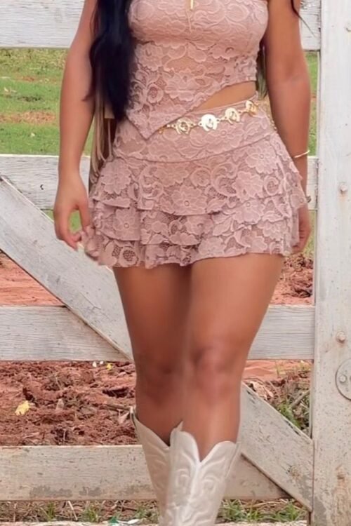 Conjunto Rendado Saia/shorts