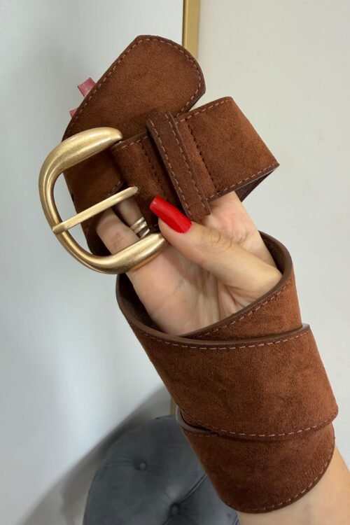 Cinto Camurça Marrom Fivela Dourada