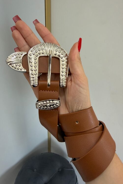 Cinto Marrom Fivela Prata Taxinhas