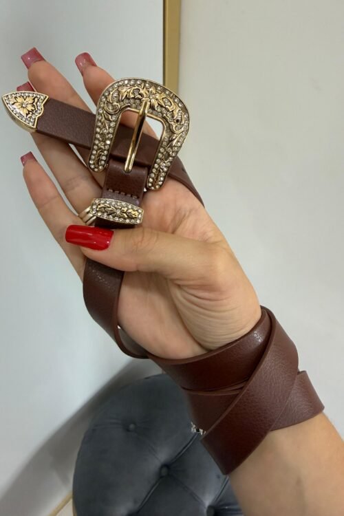 Cinto Fivela Pequena Dourada com Strass