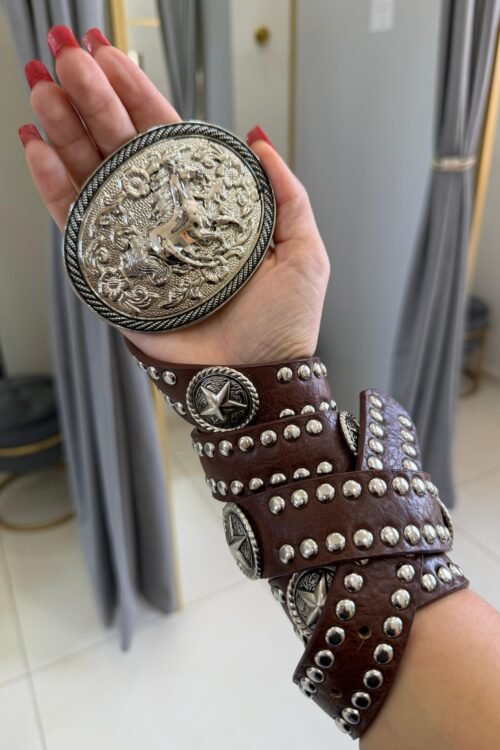 Cinto Country Fivela Grande Oval Prata